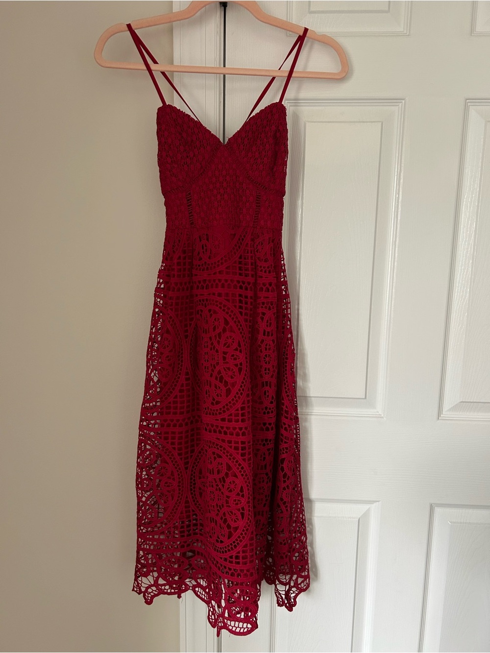 Lulus Red Crochet Lace Strappy Midi Dress Size XS